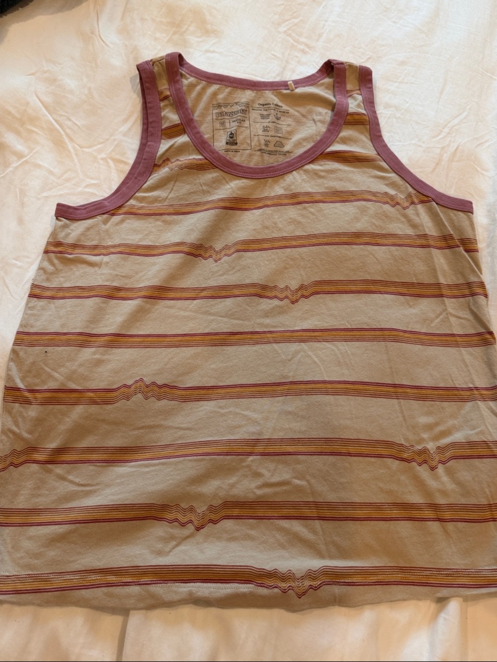 Women’s Patagonia Tan Tank Top with Maroon Trim and Stripes Medium